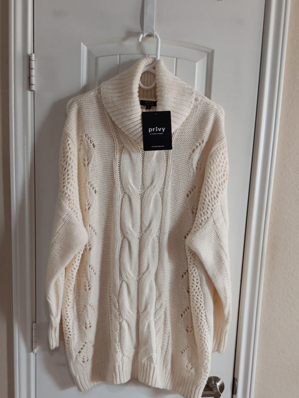 privy Cream Cable-Detail Turtleneck Sweater